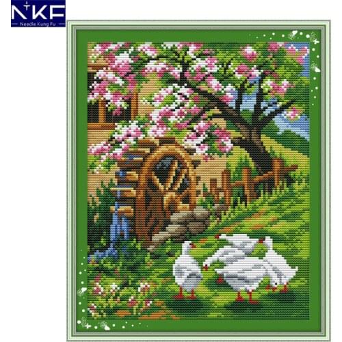 NKF The Garden Is Filled with The Brightness of Spring Cross Stitching DIY Kit Needlework Cross Stitch Kits for Home Decoration