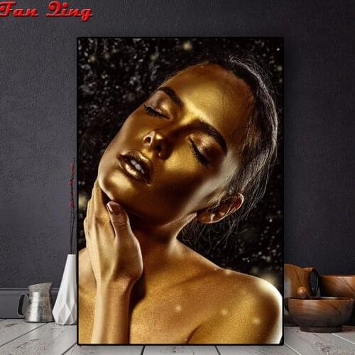 New Diamond Embroidery African Art Black and Gold Woman 5D Diamond Painting Rhinestone DIY Cross Stitch Mosaic Decoration