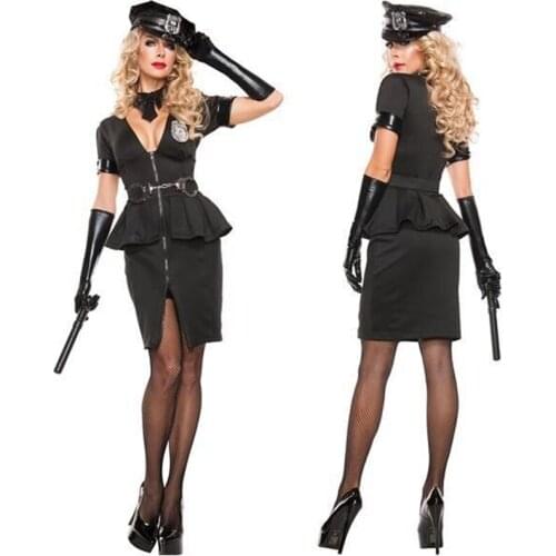 New Women Sexy Black Police Officer Costume Temptation Policewomen Cosplay Cop Office Uniform Fancy Sexy Dress Costumes