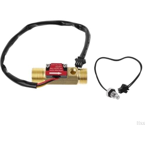 New G1/2" Brass Hall Flow Rate Meter NTC Temperature Measurement Water Flow Sensor Meter