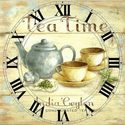 New full square 5d diy diamond cross stitch tea time picture wall clock living room decoration mosaic home decoration rhinestone