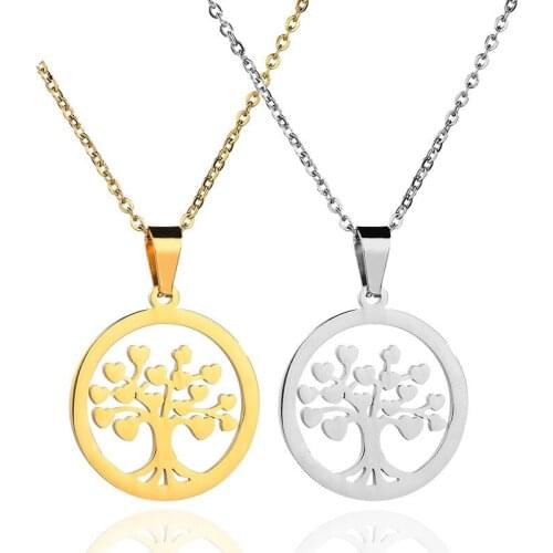 Tree of Life Round Stainless Steel Pendant Necklace Gold Silver color Chain Charm Women Jewelry Gift Bijoux Collier Dropshipping