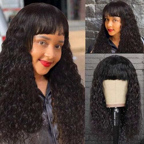 Silk Base Wig Brazilian Water Wave Hair Wig 1.75*2 HeadSpin With Bangs Pre Plucked For Women Remy 180% Density Natural Color