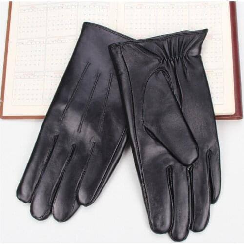 Winter Gloves Men Genuine Leather Gloves Touch Screen Black Real Sheepskin Velvet Lining Warm Driving Gloves New