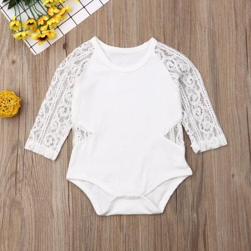 Pudcoco Newborn Baby Girl Clothes Solid Color Long Sleeve Lace Flower Romper Jumpsuit Outfit Clothes