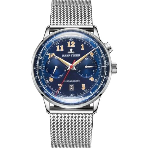 Reef Tiger RGA9122 Men Fashion Business Ultra Thin Luminous Automatic Mechanical Wrist Watch With Week Auto Date - Steel Band