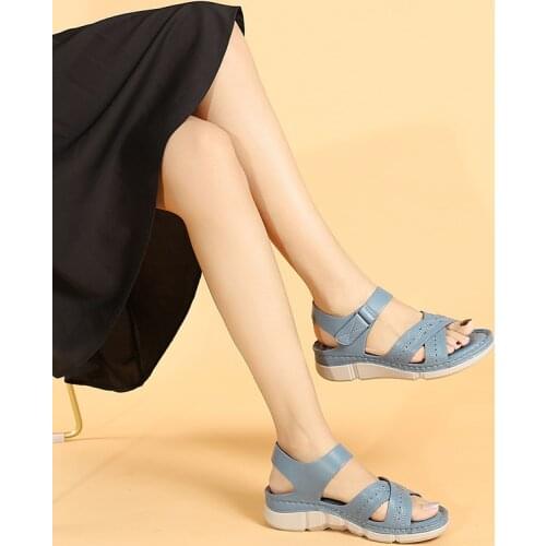 Summer womens sandals round toe fashion sandals slope heel flat comfortable seaside lightweight non-slip large size sandals