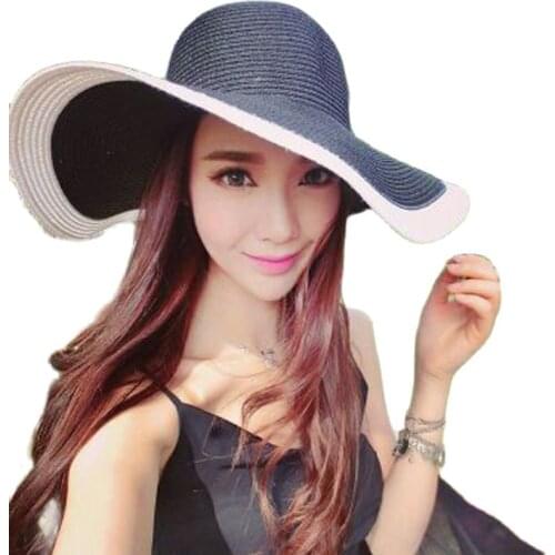 2015 Summer Parent-child Cap Stripe Prevented Bask Straw Sun Hat Women Children Beach Hat White And Black