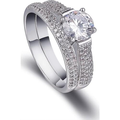 Vanfi Gifts New Model Cubic Zirconia Stone White Color Couple Elegant Rings Jewelry For Women Wedding Bridal Engagement