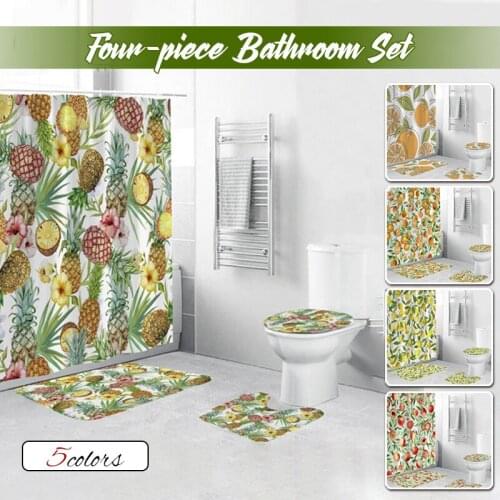 Fruit Printed Shower Curtains for Bathroom Bathing Screen with Anti-slip Mat Carpet Toilet Partition Home Decor