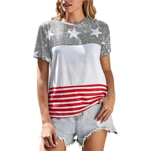 American Flag Printed Women T-shirt Stars Striped Patchwork Summer T Shirt Independence Day Holiday Ladies Tshirts Polera Mujer