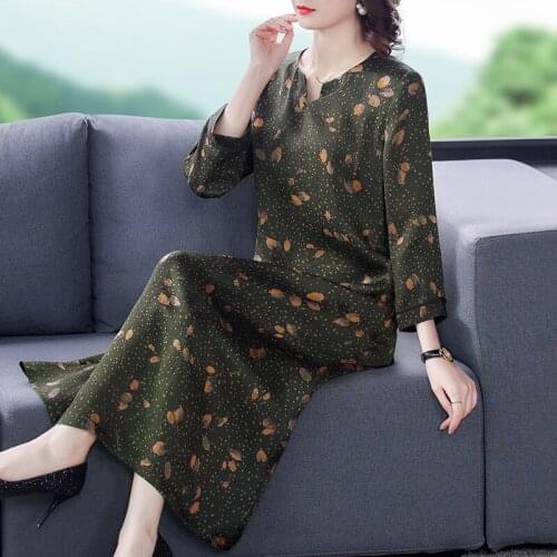 2021 Vintage Print Mulberry Silk Maxi Dresses Spring Casual 4XL Plus Size Long Sleeve Midi Dress Women Elegant Bodycon Vestidos