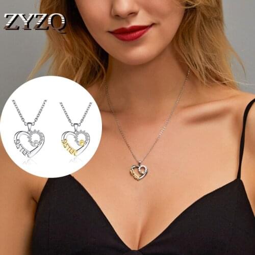 ZYZQ Fashion Hot Sale Two-color Sister Necklace High-grade The loving Friendship Necklace SISTER Zircon Pendant Jewellery