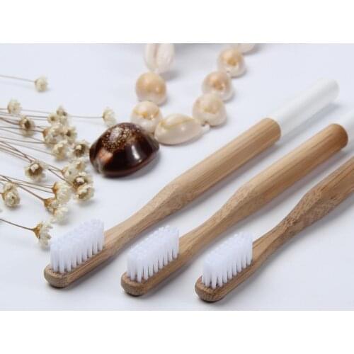 1 Pcs Eco-friendly Bamboo Toothbrush Flat Round Bamboo Handle White Soft Bristle Toothbrush Adult Toothbrush Bamboo Toothbrush
