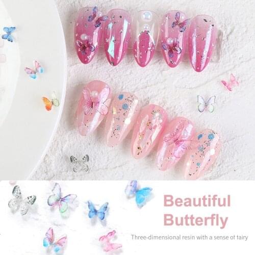10pcs 3D Acrylic Butterfly Nail Art Tip Decoration Accessories Shiny Pink Clear Nail Tips Decorations Manicure Accessories Tool