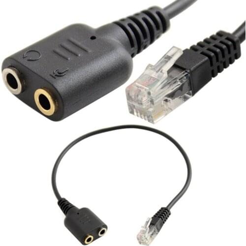 25cm Dual 3.5mm Audio Jack Female to Male RJ9 Plug Adapter Convertor Cable for PC Computer Headset for Cisco 6921 Telephone