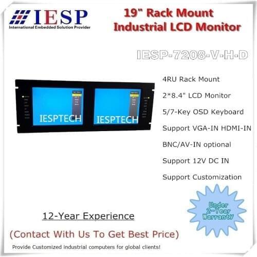 4U Rack Mount Industrial Monitor, 2 * 8.4-inch TFT LCD, Support Deep Dimmming, HDMI, VGA, DVI Display Input, OEM/ODM