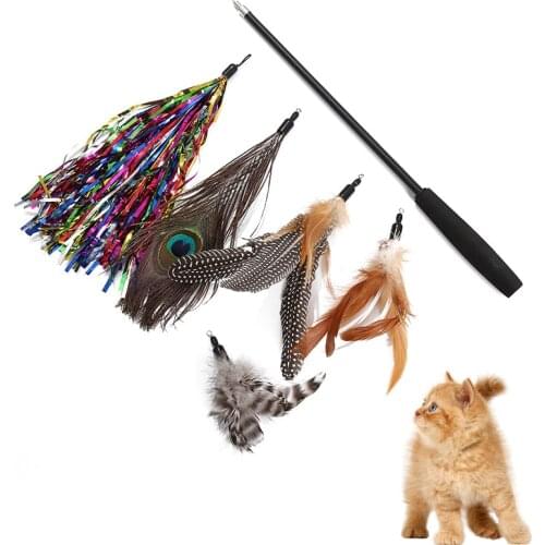 6pcs/set Replacement Cat Feather Toy Set Retractable Funny Cat Stick Fishing Rod Kitten Toy Interactive Toy for Cat Pet Supplies