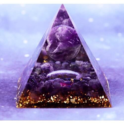 Handmade Amethyst Sphere Orgonite Pyramid With Luminous Planet Orgone Reiki Energy Healing Crystal Orgone Natural Stone