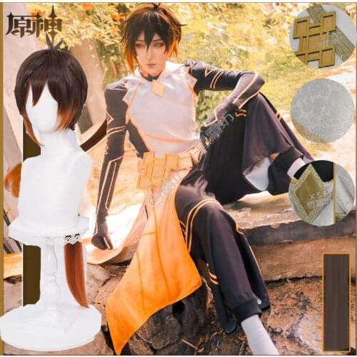 Anime Genshin Impact Liyue Harbor Zhongli Morax Game Suit Party Uniform Cosplay Costume Halloween Men wig shoes men Zhong Li