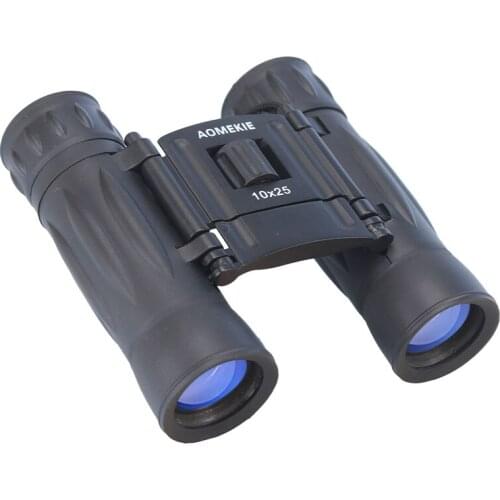 AOMEKIE Compact Metal 10X25 Binoculars Optical Lens Foldable HD Outdoor Camping Hunting Telescope with Neckstrap Kid Friend Gift