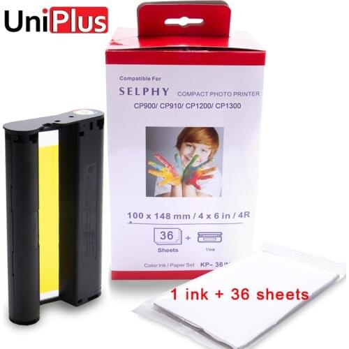 UniPlus Fit for Canon Selphy CP1300 CP1200 CP1000 CP910 CP900 1pk Ink 36 Sheets Photo Paper KP-108IN KP 36IN Photo Printer Paper