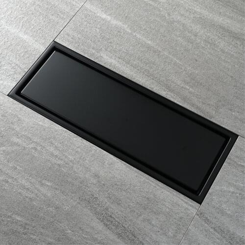 Black Invisible Rectangle Linear Floor Drain Anti-Odor Floor Drain Stainless Steel Bathroom Shower Room Drain Bathroom Accessory