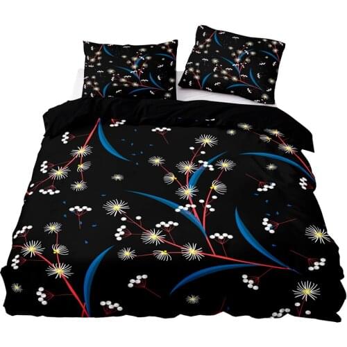 Modern Style Black Duvet Cover 228x228 Pillowcase 3Pcs,210x210 Quilt Cover,Blanket Cover ,White Flowers Pattern Bedding Set