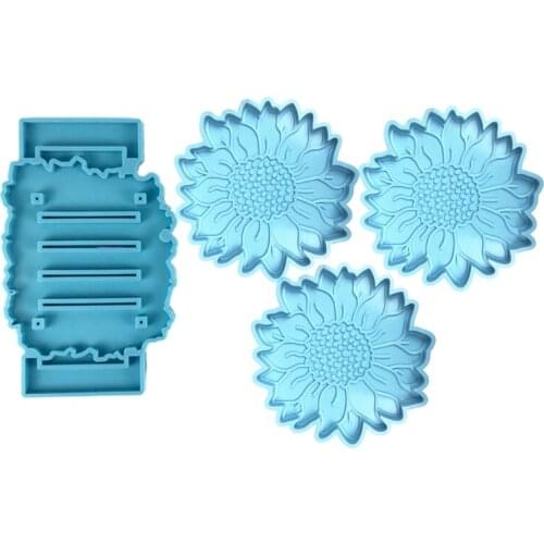 Flower Shape Coaster with Storage Rack Epoxy Resin Mold Cup Mat Silicone Mould