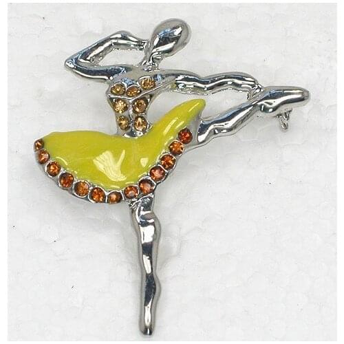 Yellow Rhinestone Enamel Ballet dancer Pin brooches C494 G
