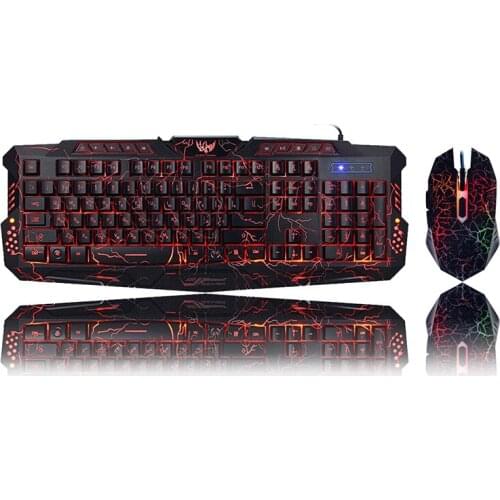 Newest M200 English/ Russian Gaming Keyboard Mouse Combos Purple/Blue/Red RGB Breathing LED Backlight USB Wired keyboard for PC