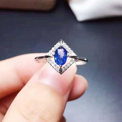 Fine Natural Sapphire Square Ring S925 Sterling Silver Fashion Charming Weddings Jewelry for Women MeiBaPJFS