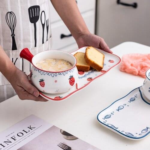 Ceramic Breakfast Bowl Plate Set Household Japanese Style Creative Food Oatmeal Pot Porridge Bowl Bread Plate Tableware