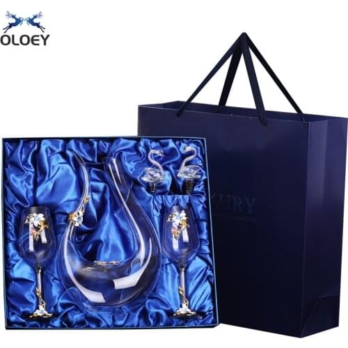 Creative Enamel Color Red Wine Glass Decanter Set High-End Household Crystal Glass Champagne Goblet Wedding Gift