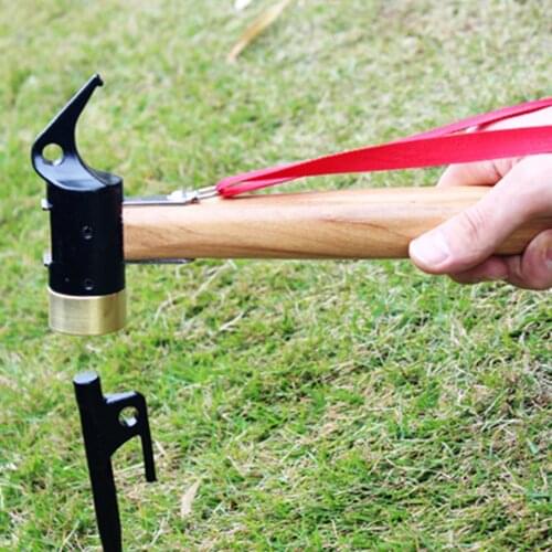 Outdoor Camping Copper Hammer Tent Tarp Nails Pegs Hammer Wooden Handle Hammer Non Slip Outdoor Multifunctional Striking Tools