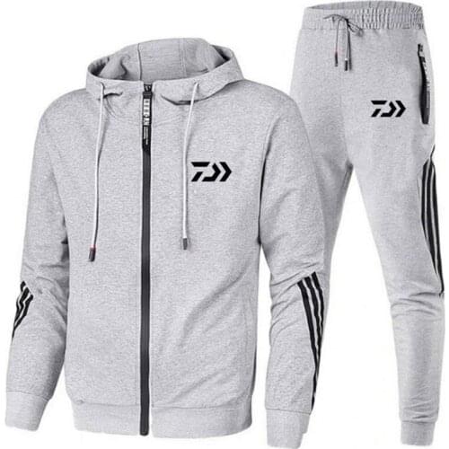 2021 New Fishing Clothes Fishing Clothes Cotton Outdoor Hiking Mens Sports Suit Striped Clothes Running Sports 2-piece Set