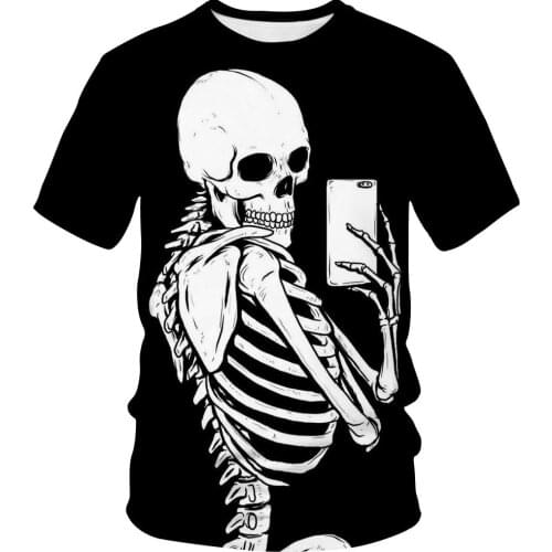 2020 new summer fashion mens T-shirt 3D funny skull print short-sleeved T-shirt vertical middle finger Mens/Womens funny Top