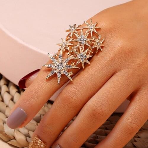 New Korea Luxury Zircon Star Shaped Open Adjustable Rings For Woman Wedding Finger Jewelry Party Jewelry Girl Sexy Unusual Ring