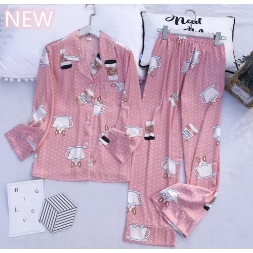Womens Sexy Pajamas Rayon Silk Sleepwear Set Top Women Print Pajama Set 2Piece/Suit Shirt Pants Lingerie 2020Homewear Big Size