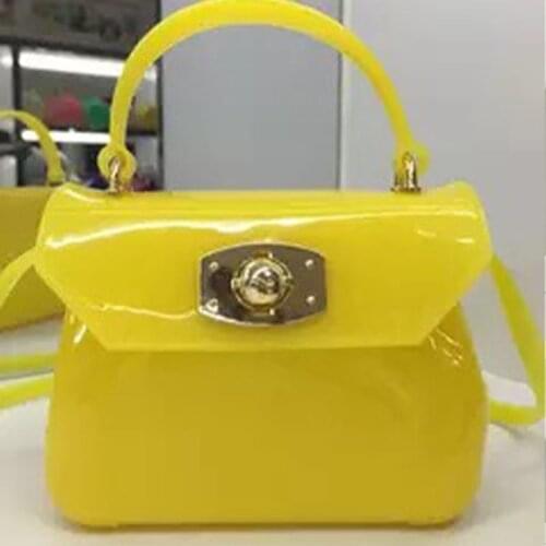 Wholesale Girls Lovely Candy Color Shinny Bag PVC Fashion Mini Tote Handbag Ladies Jelly Shoulder Bags