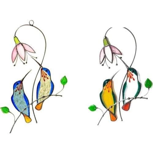 Hanging Home Decoration Stained Glass Window Panel Birds Ornaments Acrylic Birds Ornaments Home Decoration-ABUX