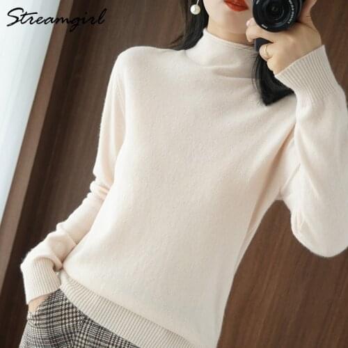 Streamgirl Pullover Women Vintage Sweater Spring Winter Half Turtleneck Woman Sweaters Retro Green Warm Knitted Women Jumper