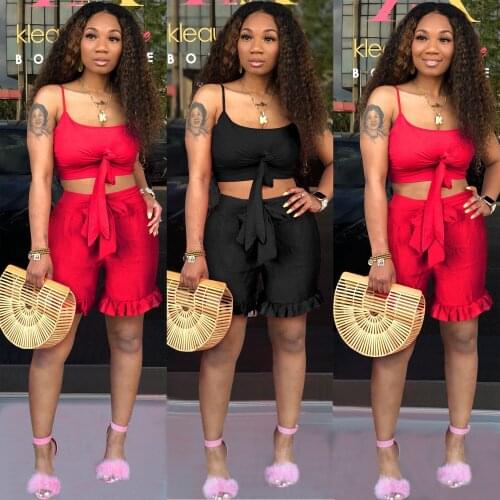 Sexy Strap Bandage Crop Top With String Selvedge Shorts 2019 2 Piece Set Casual Sport Matching Set Outfit Tracksuit