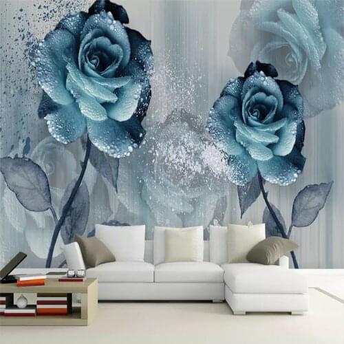 Modern Watercolor Wind Bright Blue Enchantress Beautiful Flower Mural Wallpaper Living Room TV Background Waterproof Wall Cloth