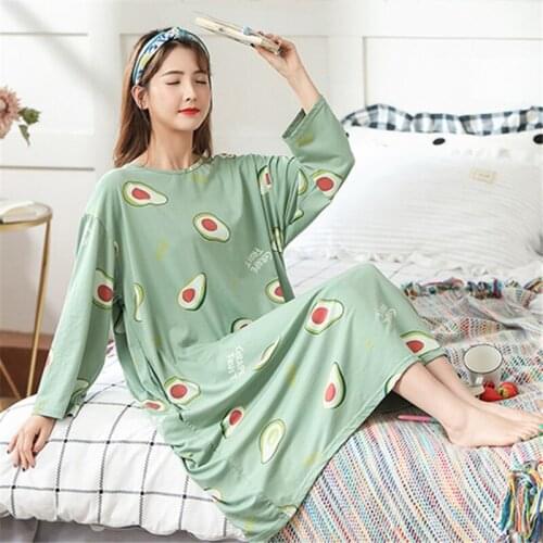 Loose home nightdress female long-sleeved cotton plus fat plus XL fat MM plus long night dress fruit pattern sleep dress пижама