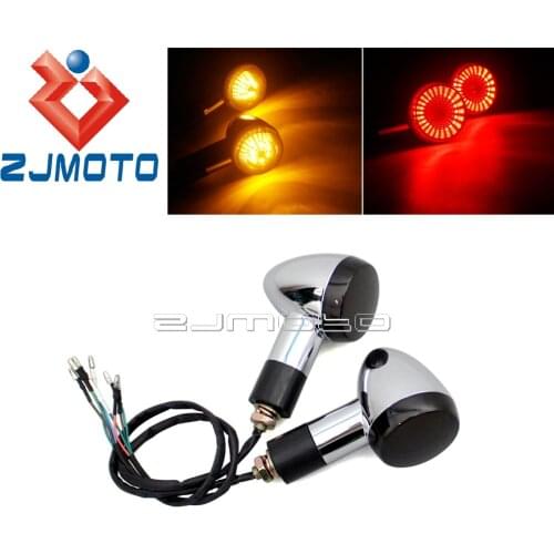 Universal Motorcycle Amber Red Brake Light Blinkers 3 in 1 Front Turn Signals LED Turn Indicators For Honda Yamaha Cruiser 10mm