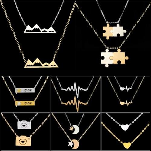 GORGEOUS TALE Stainless Steel Chain Bijoux Femme Moon & Star Heart Puzzle Mountain Camera Graduate Chokers Necklaces Women