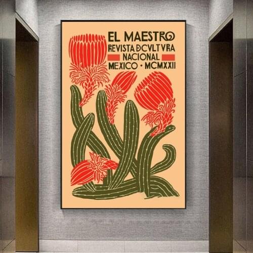Vintage Mexico Cactus Flower Canvas Painting Posters and Prints Quadros Wall Art Picture for Living Room Home Decoration Cuadros