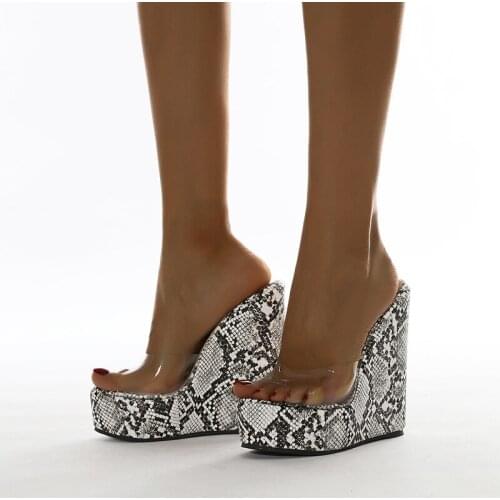 Female Classic Pvc Snake Print Summer Open Toe Platform Wedges Women 2021 Casual Beach Shoes Woman