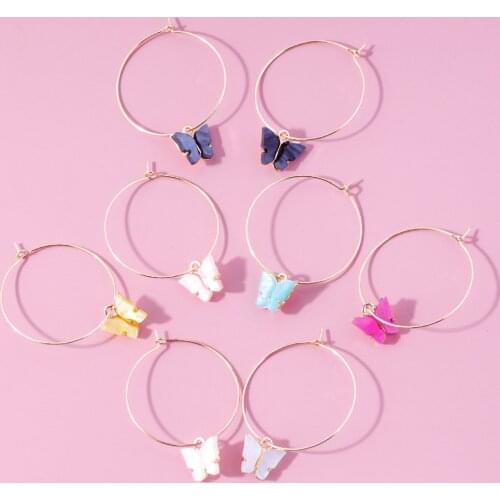New Cute Butterfly Pendant Earrings Acrylic Colorful Earrings 2021 Women Summer Popular Alloy Necklace Jewelry Gift Fashion Coll